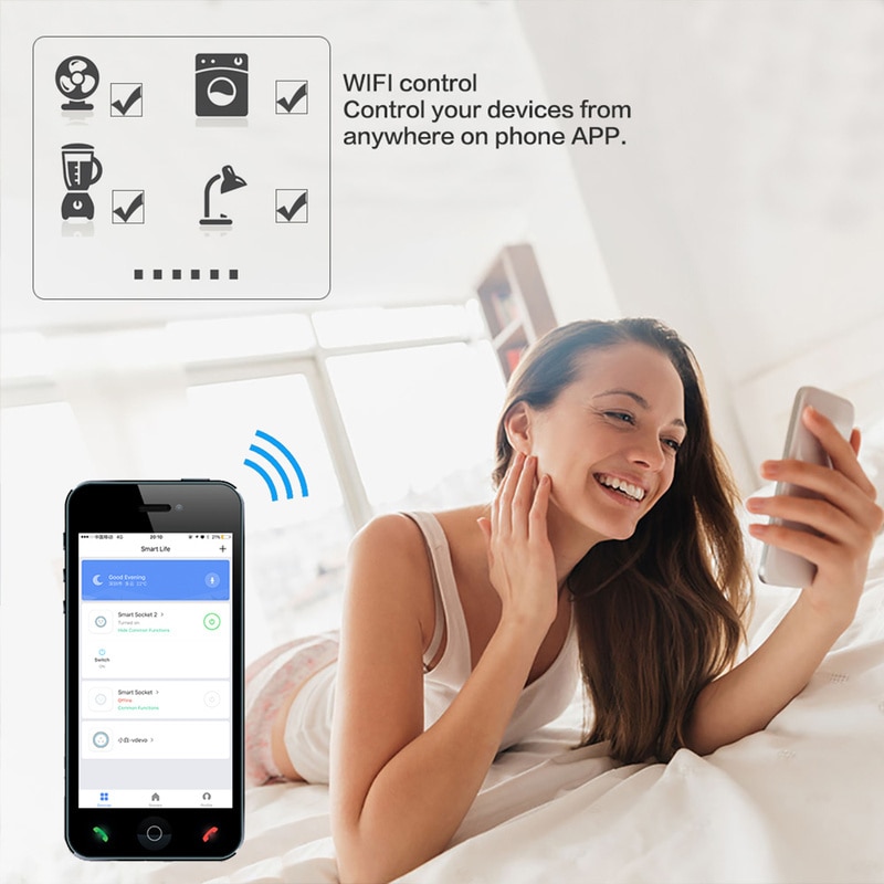 Prise intelligente Wifi prise intelligente moniteur de puissance EU télécommande vocale prise domotique travail avec Google accueil Alexa IFTTT