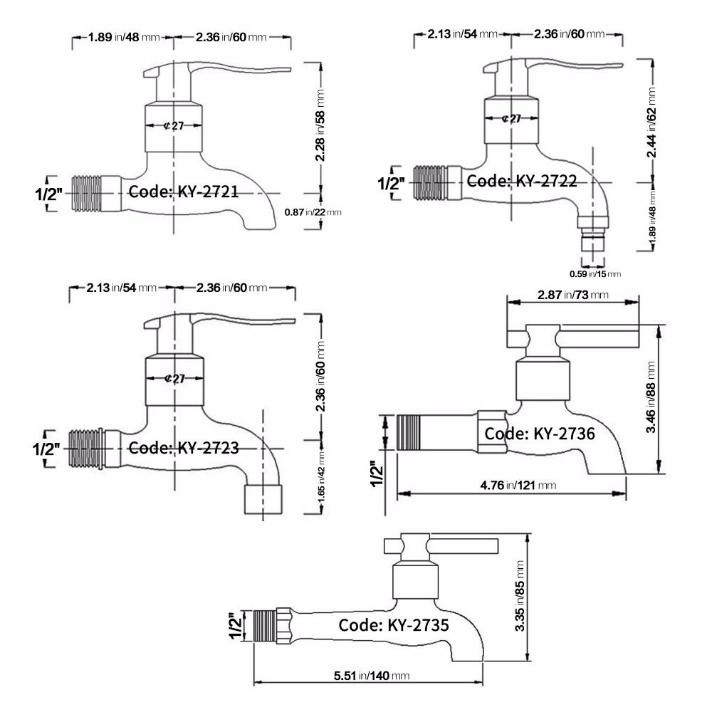 KAIYING Brass Decorative Outdoor Faucet Garden Bibcock Tap Bathroom Washing Machine Faucet Toilet Mop Pool Taps