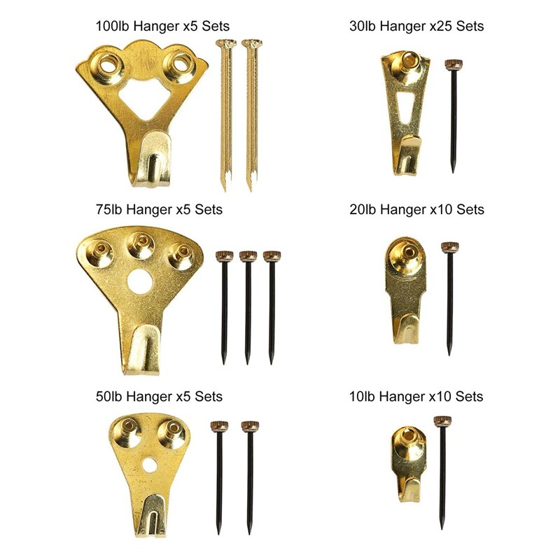 Picture Hangers,140 Pieces Photo Frame Hanging Kit,Picture Hanging Kit with Nails for Wall Mounting, Supports 10-100 Lbs