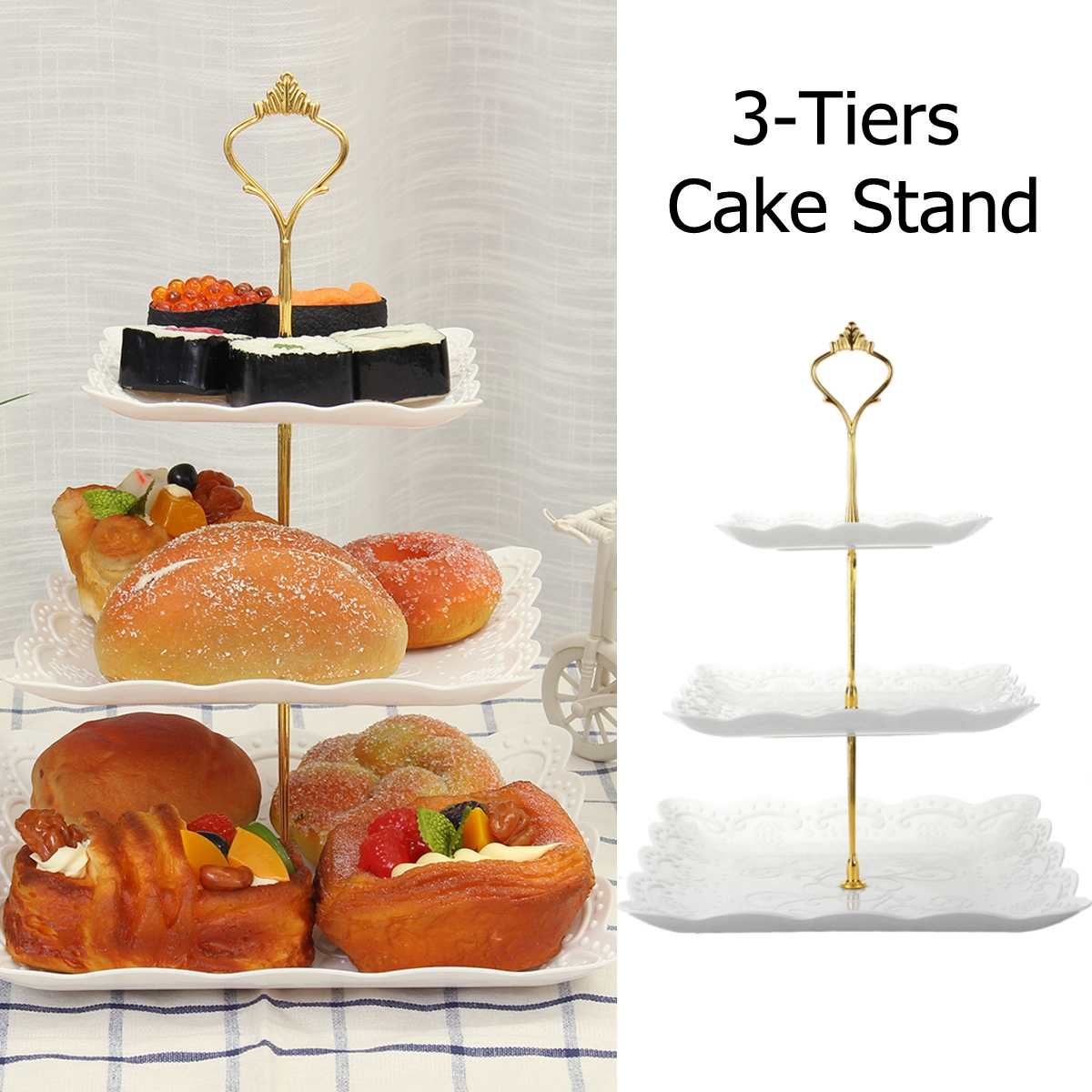 3- lags kagestand eftermiddagste bryllupsplader fest bordservice bakeware plastbakke display rack kage dekorationsværktøjer
