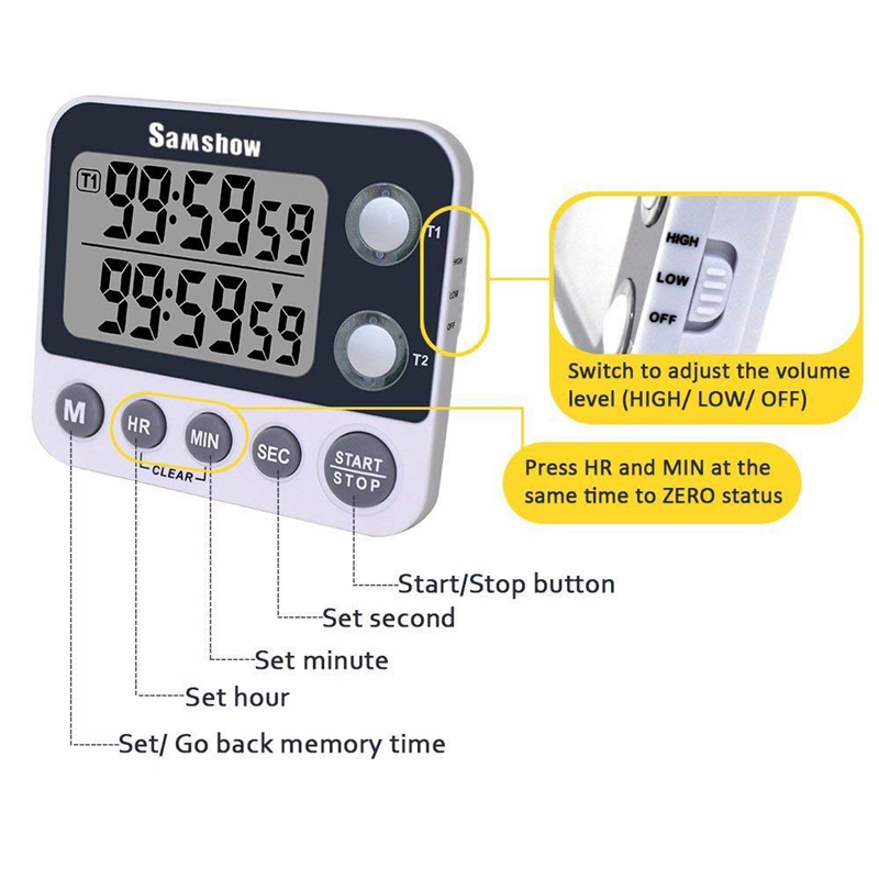 Digital Kitchen Timer Magnetic Back,Cooking Timer,Large Display Loud Alarm Count-Up & Count Down For Cooking Baking Sports Gam