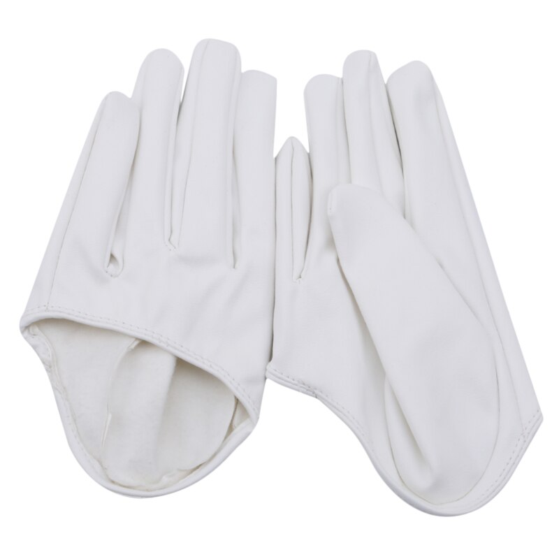 Women Gloves Casual Solid Color Glove Half Palm Faux Leather Pu Short Full Finger Gloves For Ladies: White