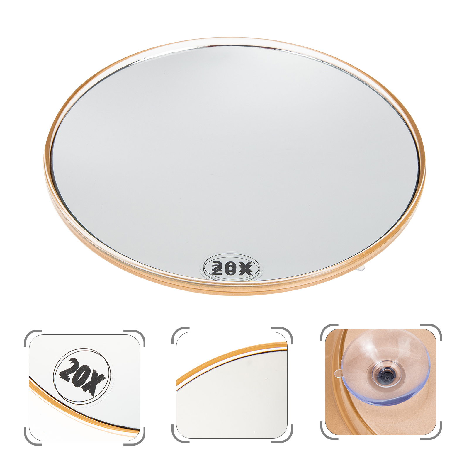 Espejo de baño de gran aumento con 3 ventosas, herramienta de cosmética, redondo, Flexible, para maquillaje, 20X