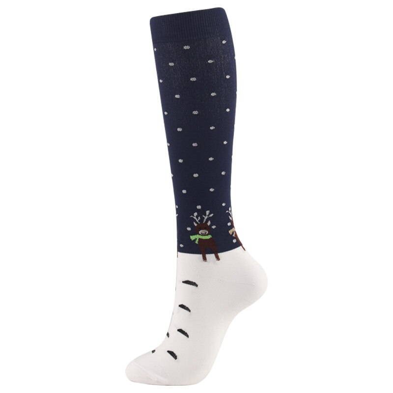 1 Pair Compression High Knee Socks Women Long Socks Christmas Cap Tree Deer Striped Printed Polyester Winter Warm Comfartable: P / L/XL