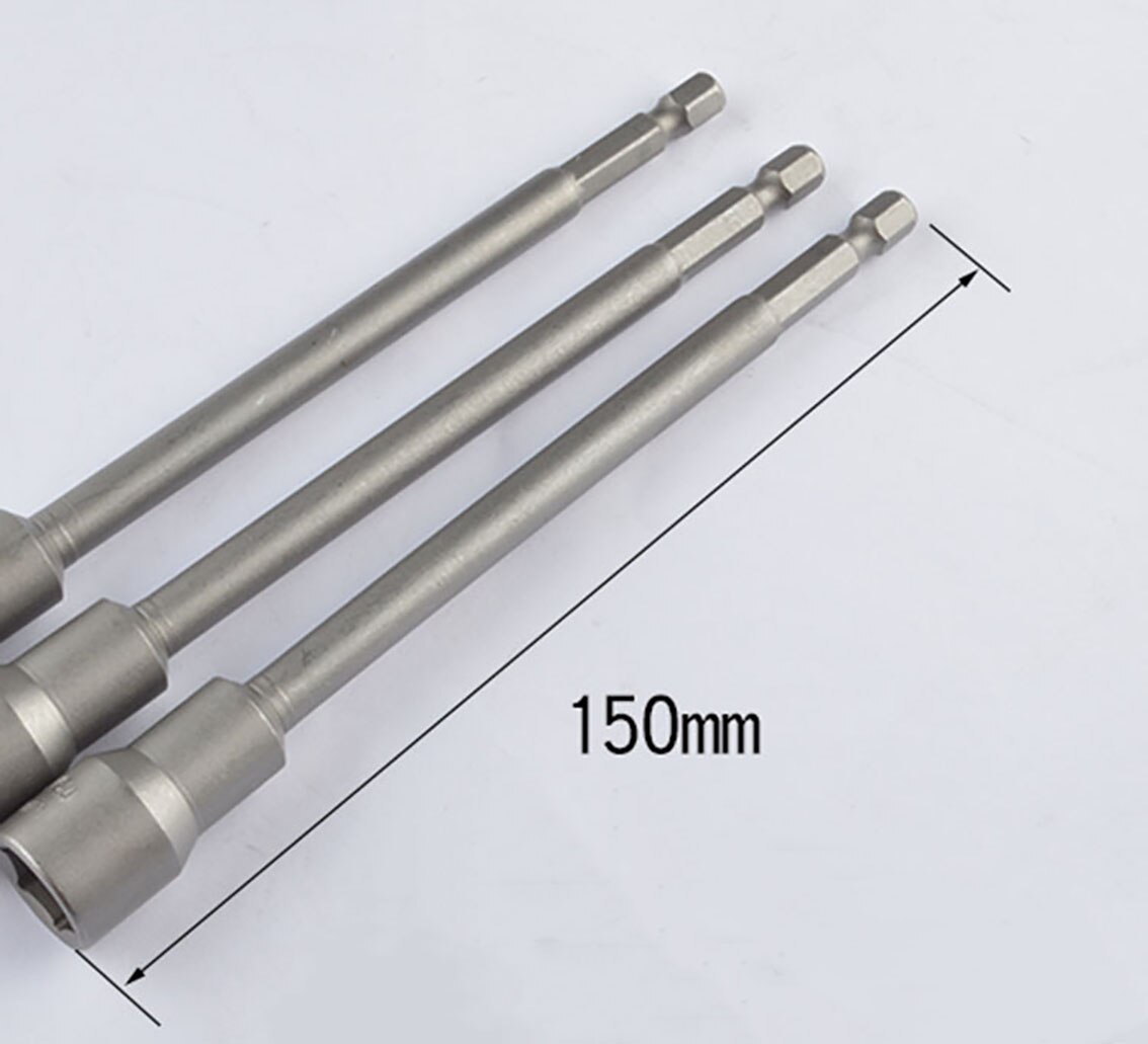 1Pcs 5mm-19mm Lengthen Hex Socket Sleeve Bit Nut Driver for Power Drills Impact Drivers Hand Drills Tools Parts Length 150mm