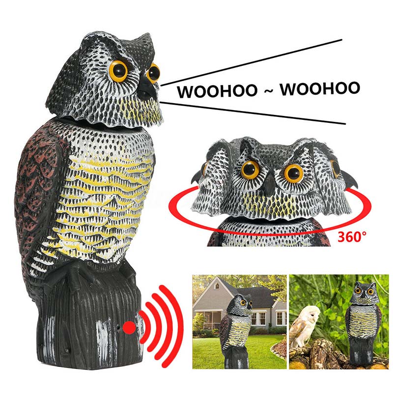 Realistic Bird Scarer Rotating Head Sound Owl Prowler Decoy Protection Repellent Pest Control Scarecrow Garden Yard Move