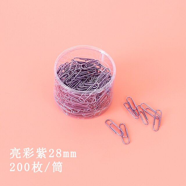 Bright Color Paper Clip Office Supplies Cute Clip Paper Clips Papeleria Office Accessories Paperclips Clips Para Papel: purple 28mm 200 pcs