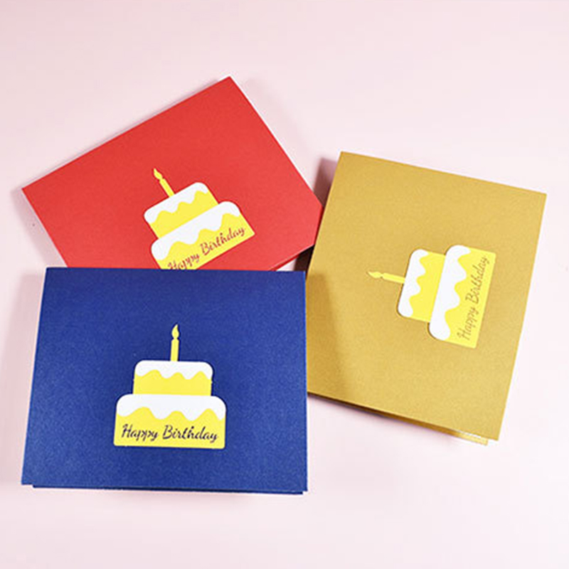 Carte Pop-Up 3D pour gâteau d&#39;anniversaire, carte postale découpée à la main, cartes de vœux 3 couleurs