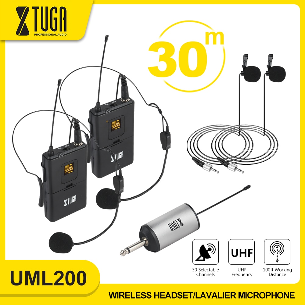XTUGA UHF Wireless Headset/Lavalier Microphones with 30 Selectable Channels for Public Speaking,Teachers,Stage Performances