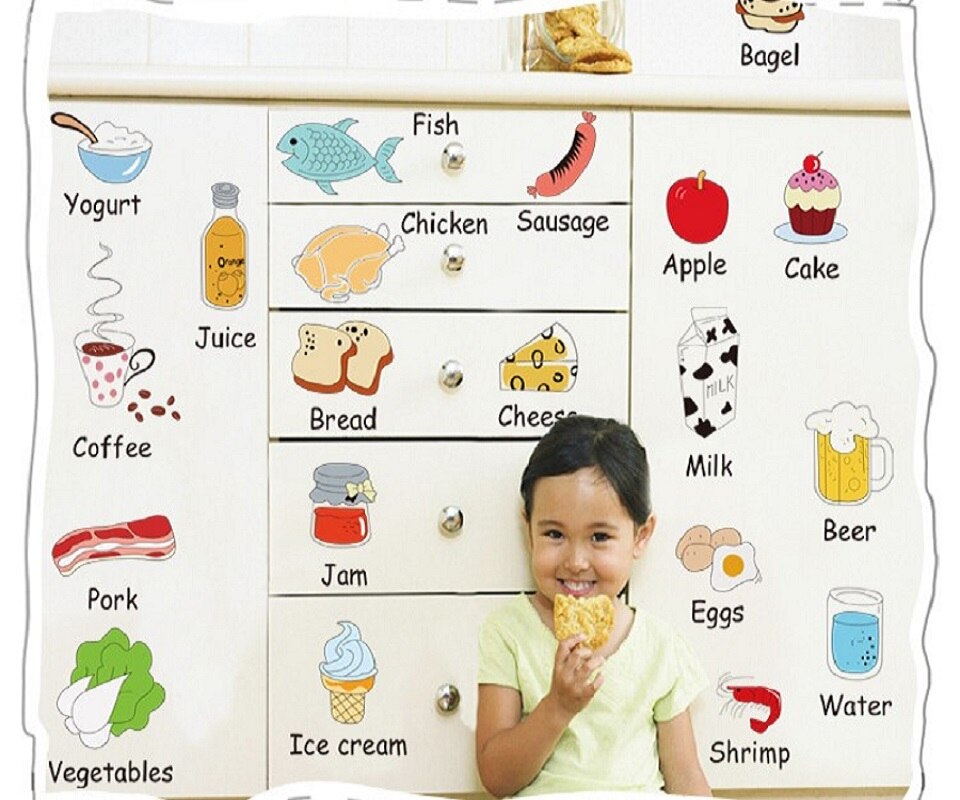 Children's room Kindergarten Stickers Kitchen Fridge Wall Sticker Vegetable Meat Food Decoration Paste