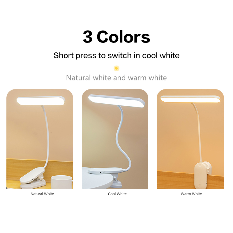 Lampada da tavolo a LED Clip on Lamp protezione per gli occhi lampada da tavolo dimmerabile con morsetto ricarica USB luce di lettura flessibile per Computer da letto