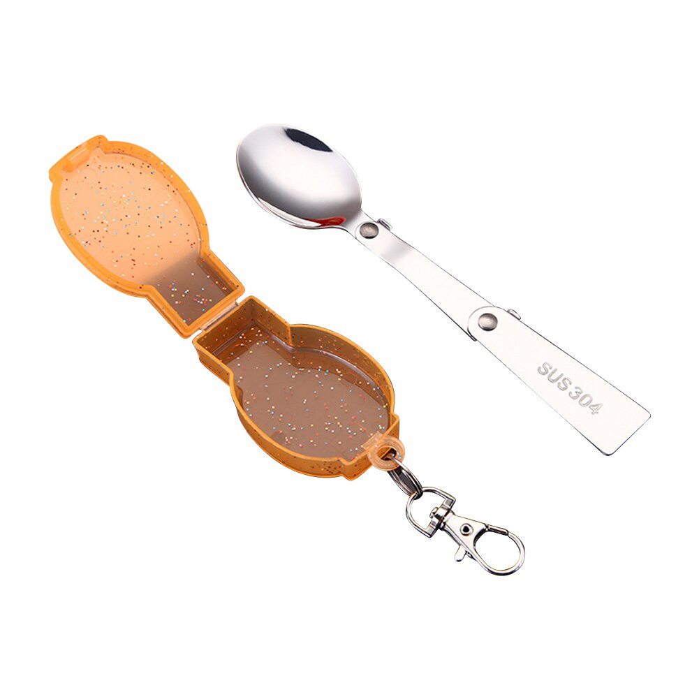 Stainless Steel Folding Pocket Spoon Spork Camping Utensil Portable Outdoor Travel Picnic Tableware Spoon with Storage Box: Orange Spoon