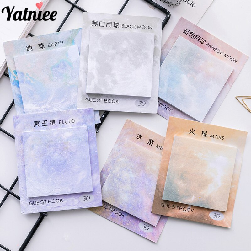 Yatniee 3Pcs/Pcak Cartoon Planeet Zelf Sticky Notes Memo Pad Notepad Leuke Planner Stickers Student Bladwijzer Briefpapier Supply