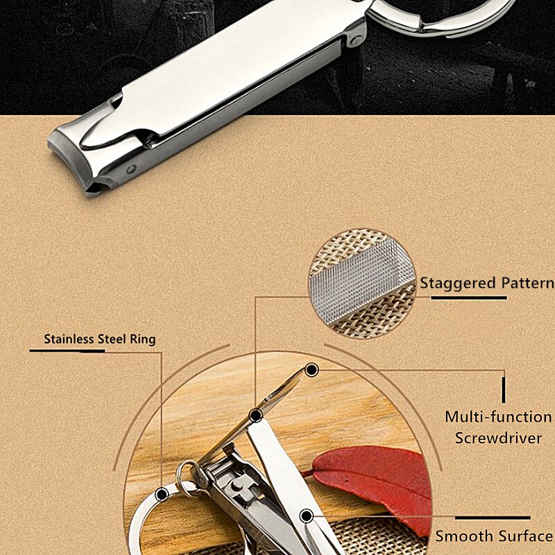 Stainless Steel Ultra-thin Foldable Hand Toe Nail Clippers Cutter With Keychain Cutter Trimmer Silver Nail Art Tool Key Ring
