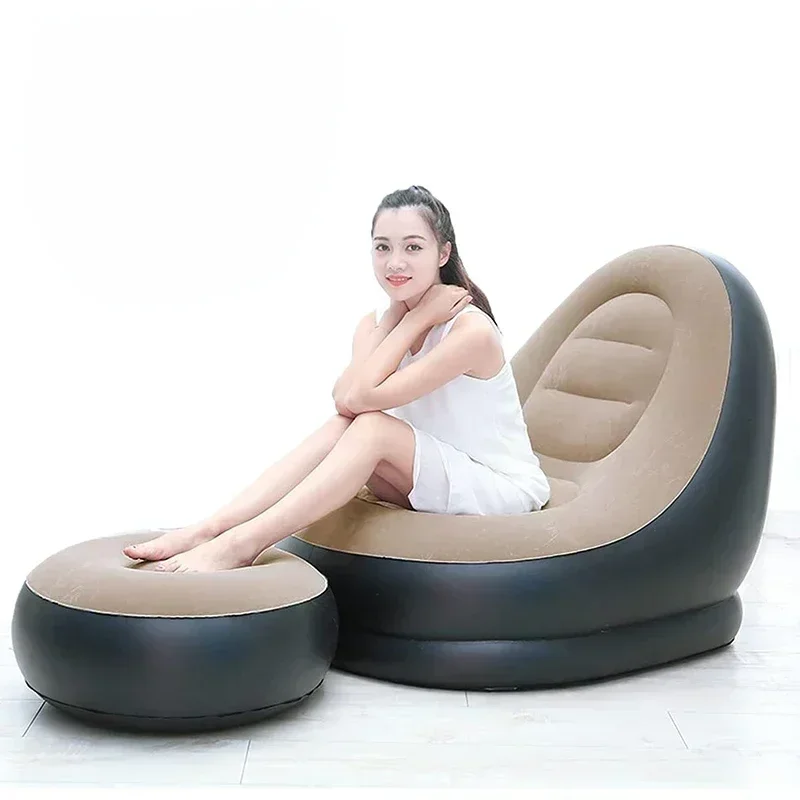 Canapé paresseux gonflable pliable inclinable, canapé-lit d'extérieur avec étriers, combinaison confortable, chaise de canapé en velours floqué