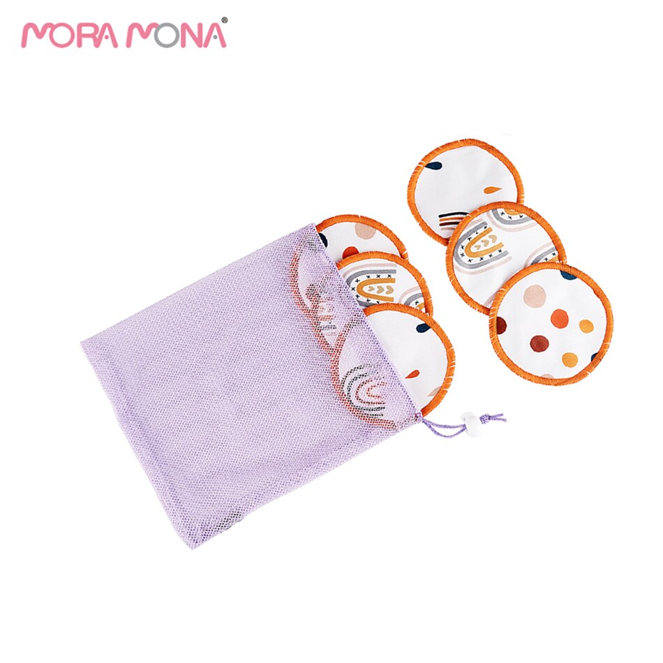 Mora Mona – coussinet d&#39;allaitement lavable, 6 pièces/paquet, réutilisable, doux et respirant, avec sac à linge: D