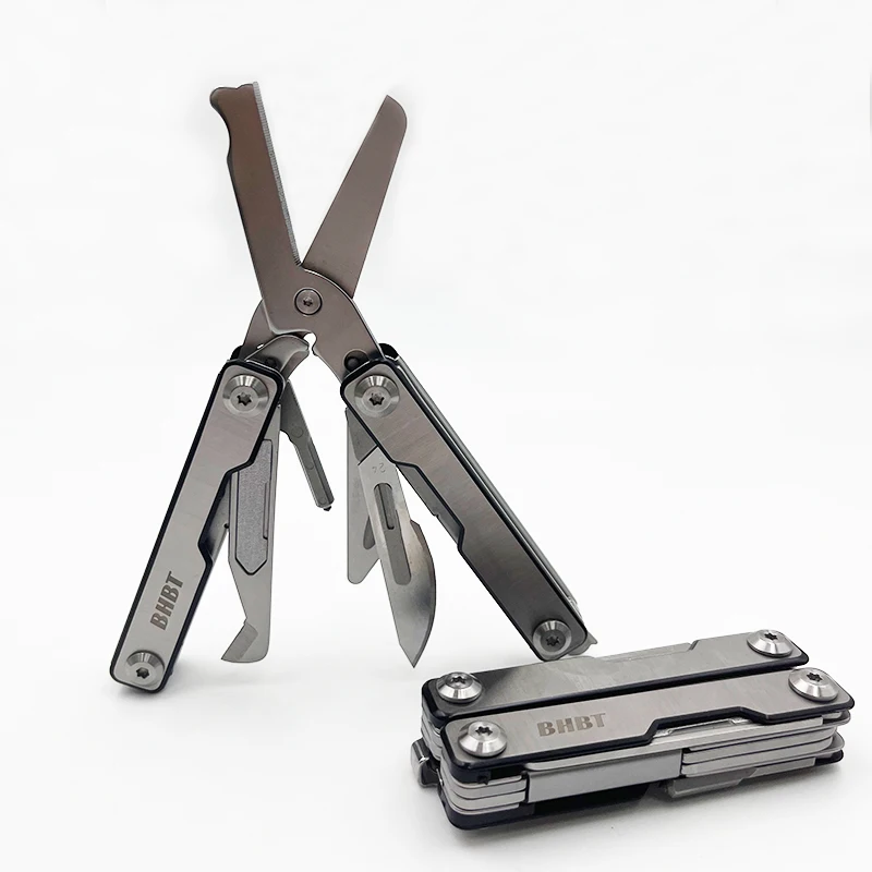 BHBT EDC Mini Multitool Pliers 8 in 1 Scissors with Replaceable Blades Multi Tool for Outdoor Survival Pocket Tools