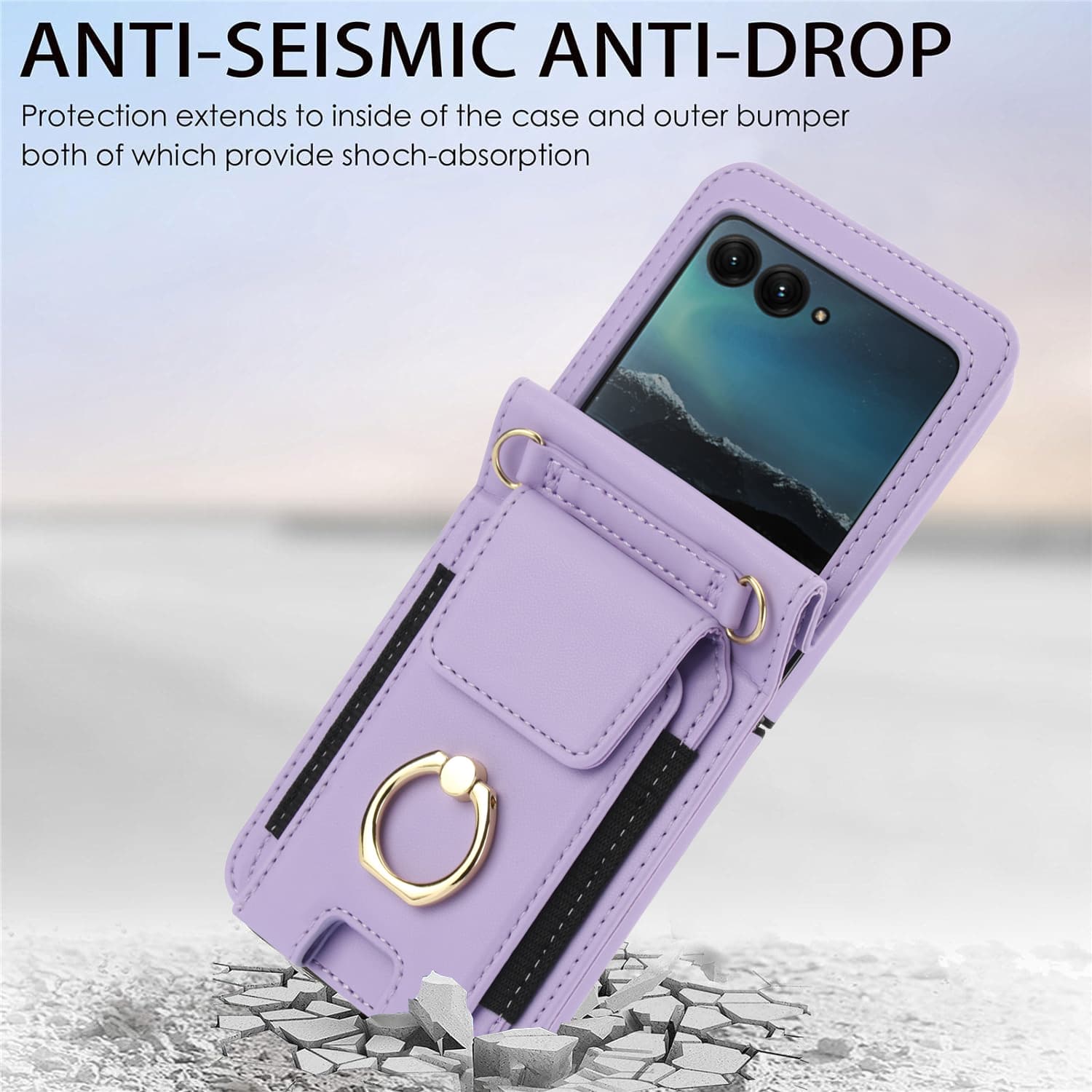 Ringholder, armbånd, kortholder, crossbody-læderetui til motorola moto razr 50 50 ultra 40 40 ultralangt cover med snor og pung