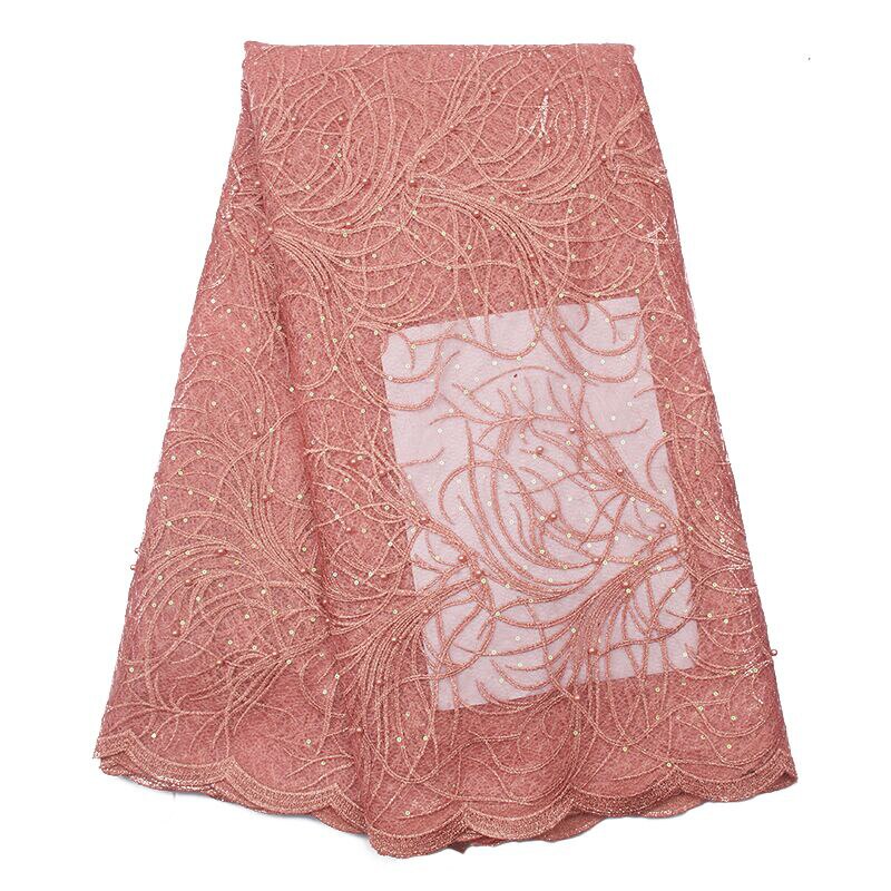 African Lace Fabric French Tulle Lace Fabric Handmade Beaded Stone Nigerian Wedding Fabric 5 Yards: White