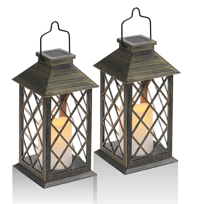 Solar lykta, utomhus trädgård hängande lykta, set  of 2,  led flimrande flamlösa ljus mission ljus för bord, utomhus, del