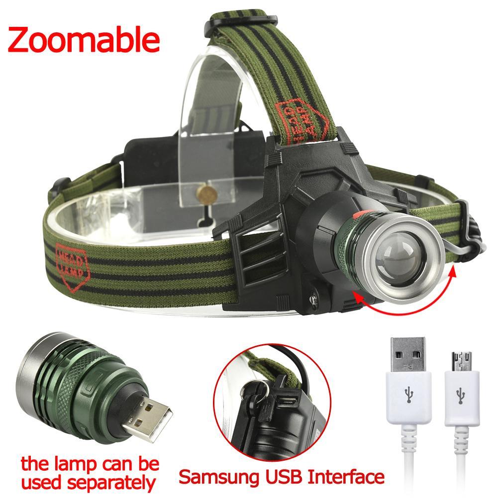 Super Bright Zoomable Q5 LED Koplamp Zaklamp USB Oplaadbare 18650