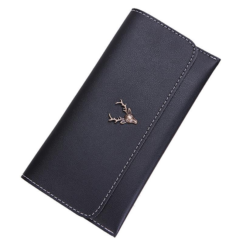 Wysokiej jakości PU skórzany portfel damski moda na co dzień przycisk monety portfel z saszetką na karty portfel sprzęgła kiesa wystrój łosia torba nowy przyjeżdża: czarny