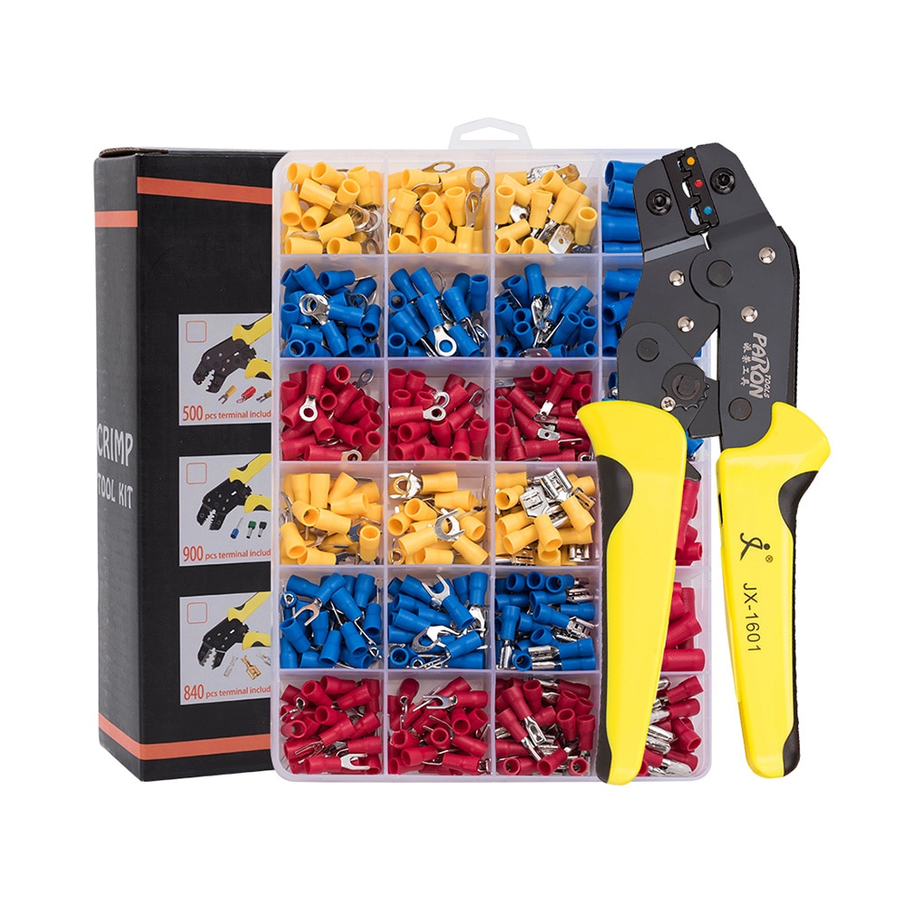 PARON Crimping Tool Wire Crimpers Wire Terminals Crimping Tool Insulated Ratcheting Crimper Kit 500PCS Spade Connectors Pliers