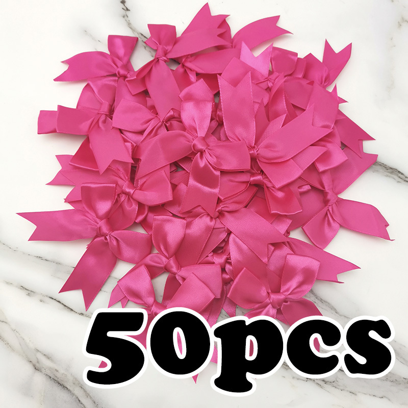 (50 uds) lazos de cinta rosa fresco de 1 pulgada, lazo de satén de poliéster, flor, decoración artesanal DIY: Rojo rosado