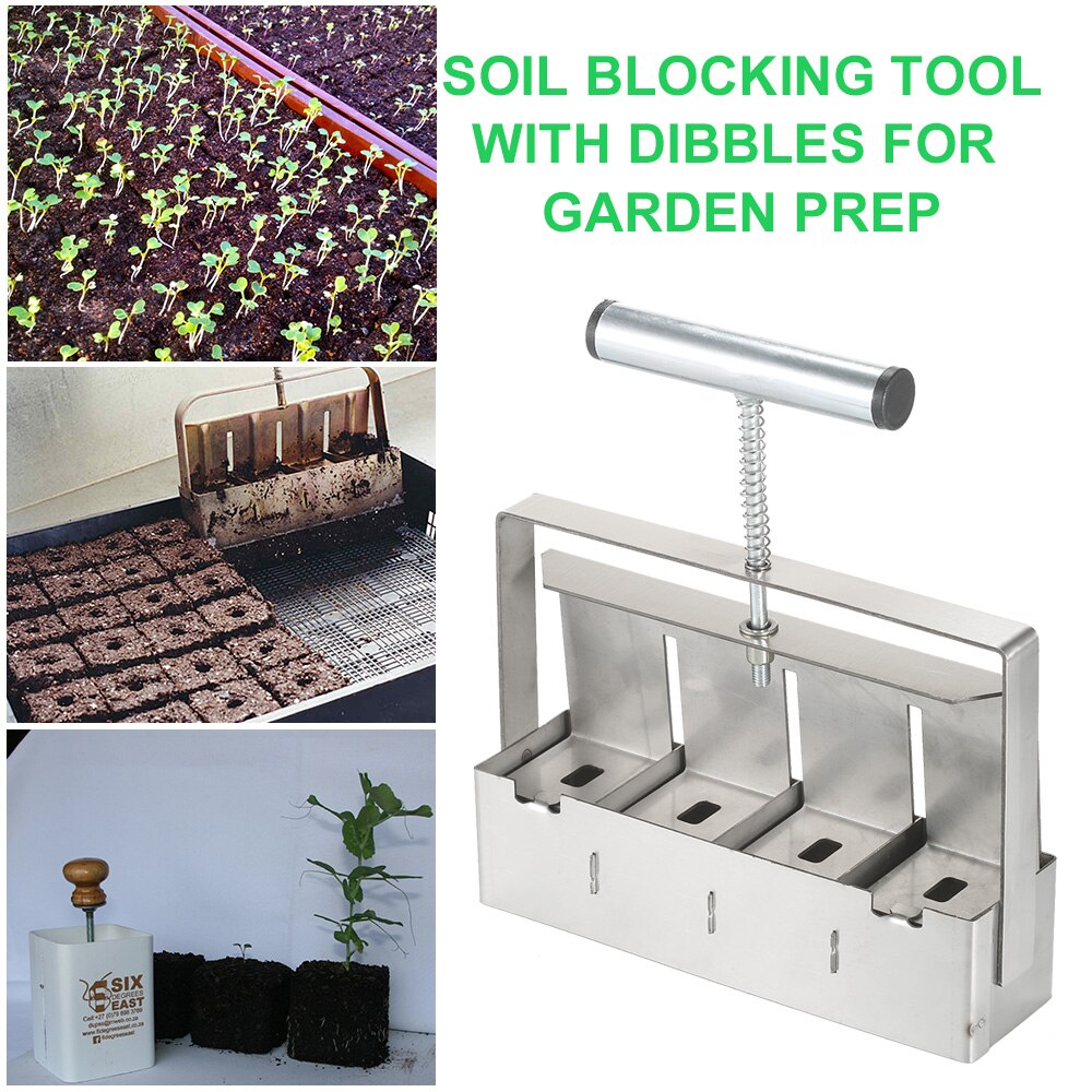 Handheld Soil Blocker 2-Inch Soil Block Maker Soil Blocking Tool with Dibbles Dibbers for Garden Prep Home Garden Gadget Tools