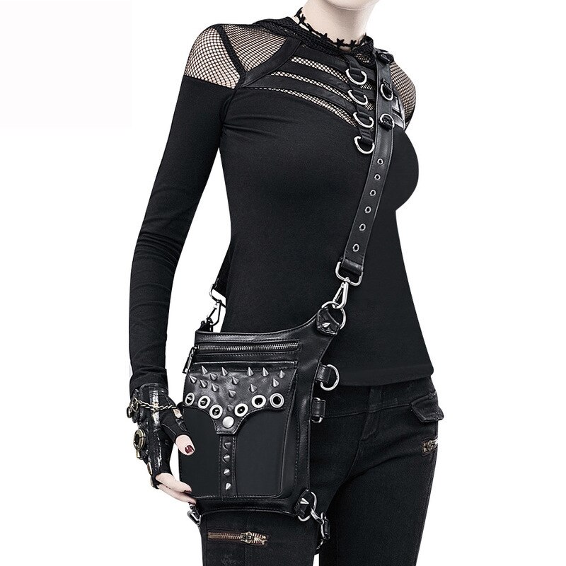 Lady Zakken Denim Waistbag Messenger Bag Punk Mujer Femme Vrouwen Wandelen Taille Tas vrouwen PU Lederen Travel beenzak: Leg13