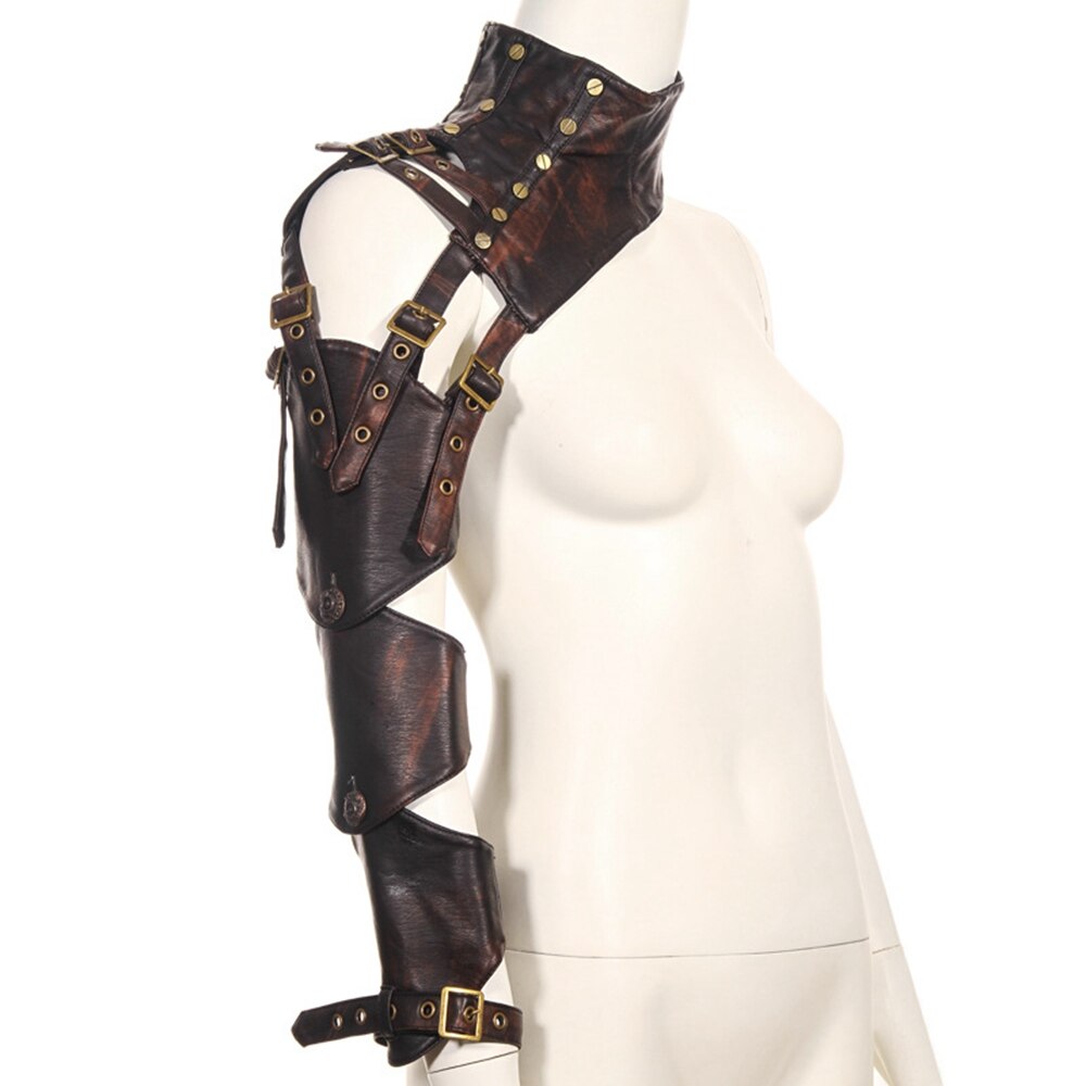 Armure Steampunk unisexe, épaule unique, longue boucle en cuir, chauffe-bras gothique
