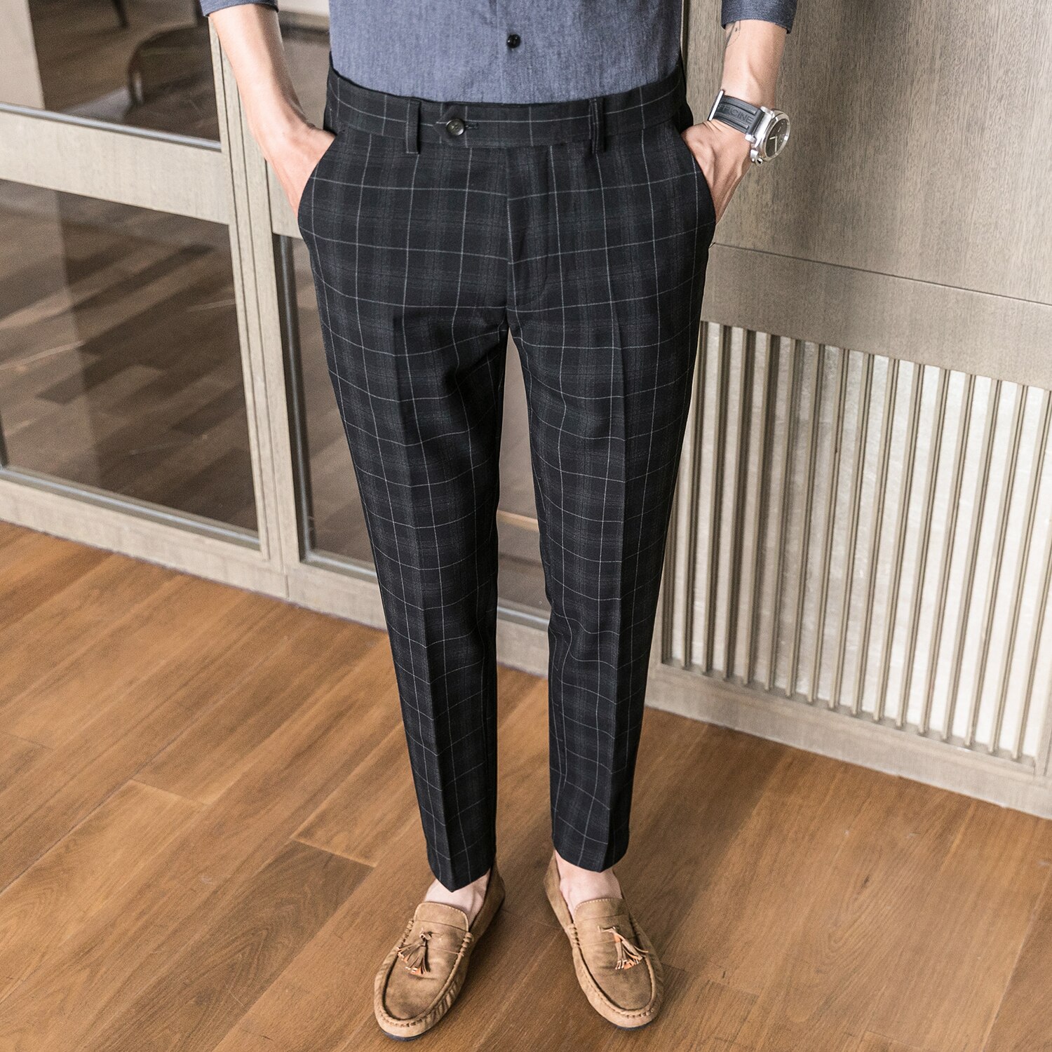 UNINUKOO Men's Slim Fit Dress Pants - Business Casual Trousers For Wedding & Office