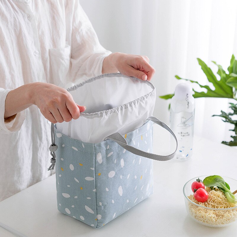 Drawstring Cooler Lunch Box Portable Insulated Canvas Lunch Bag Thermal Food Picnic Lunch Bags For Women Kids