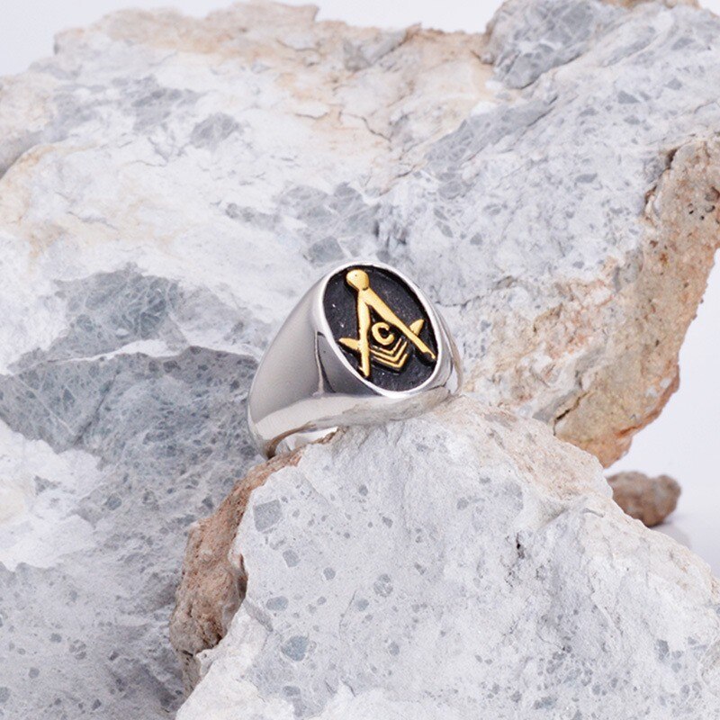 Herren Oval Kostenloser Mason Ring-Freimaurerei Hochschule Stil Edelstahl Herren Freimaurer Ringe Schmuck