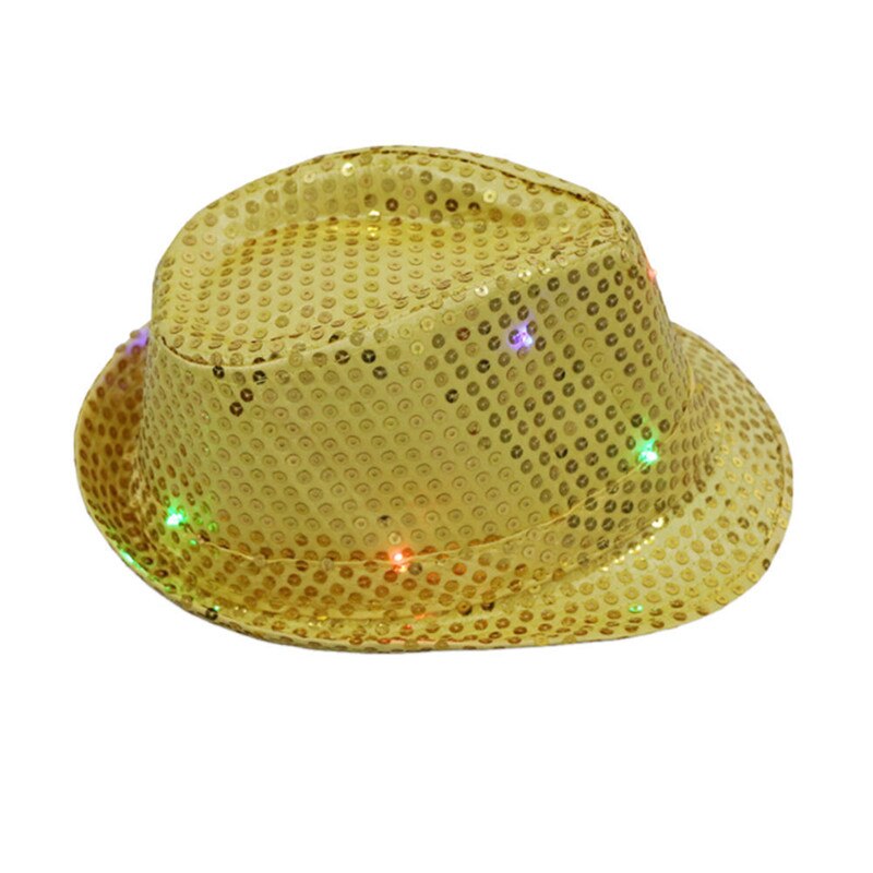 LED Flashing Light Up Fedora Cowboy Hat Sequin Unisex Fancy Dress Dance Party Hat