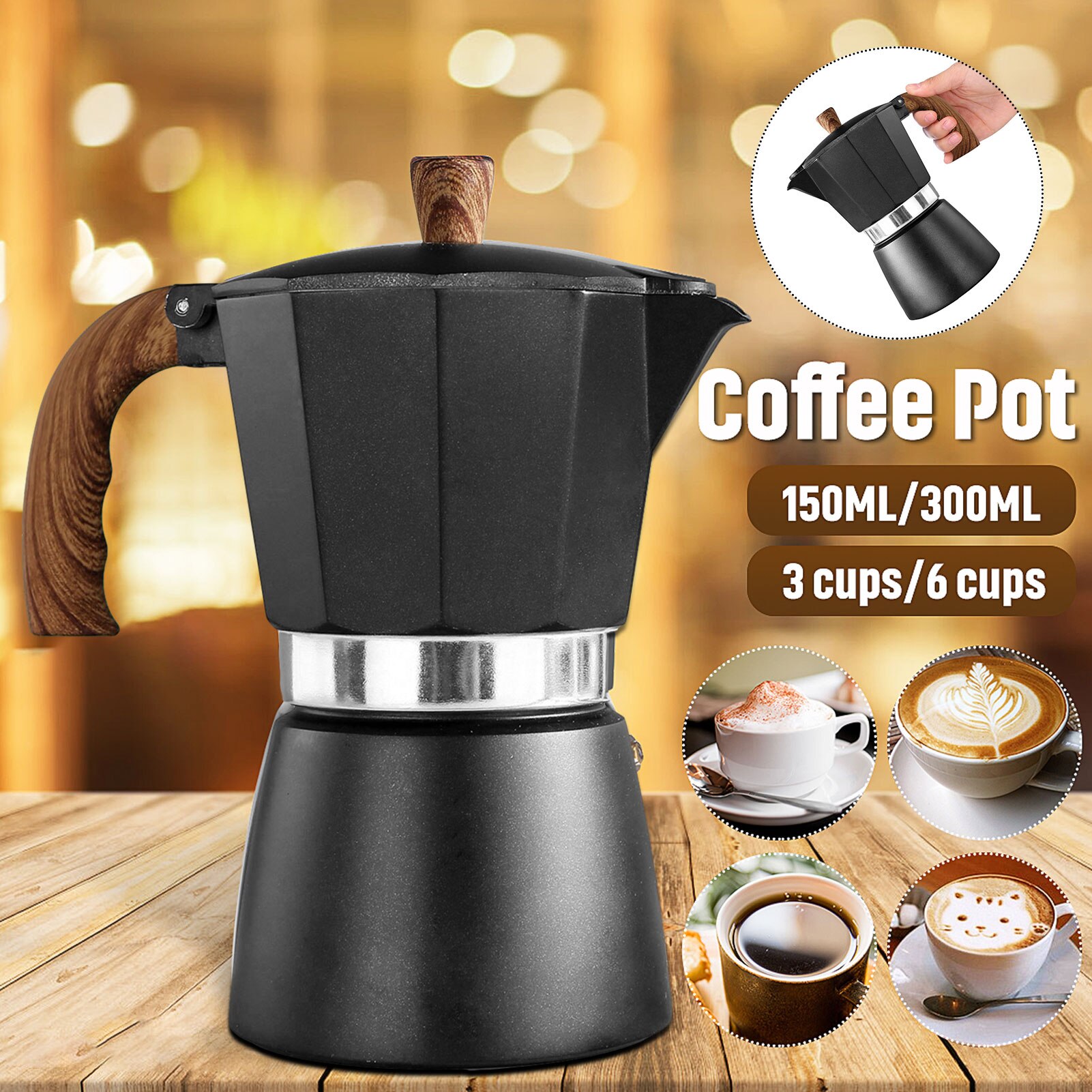 150/300ML Coffee Maker Aluminum Mocha Espresso Percolator Pot Coffee Maker Moka Pot Stovetop Coffee Maker