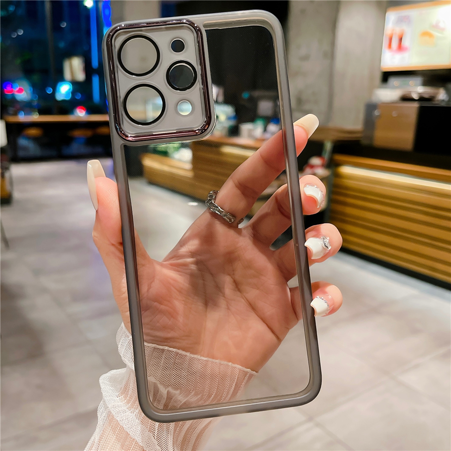 Jednokolorowe przezroczyste etui na telefon dla Xiaomi Redmi Uwaga 12S 11S 11 12 13 zawodowiec plus Przezroczyste silikonowe etui z TPU na obiektyw z tyłu: Mikrofibra / Niebieski