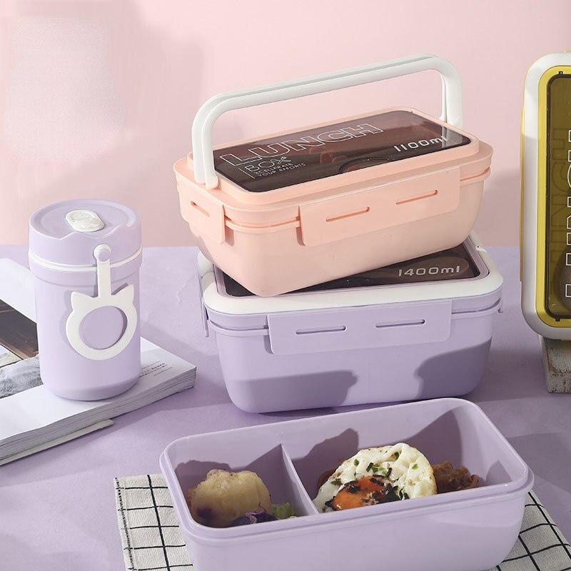 Microwave Oven Plastic Split Lunch Box Lunch Box Sealed Anti Overflow With Lunch Box Soup Can Breakfast Cup Set