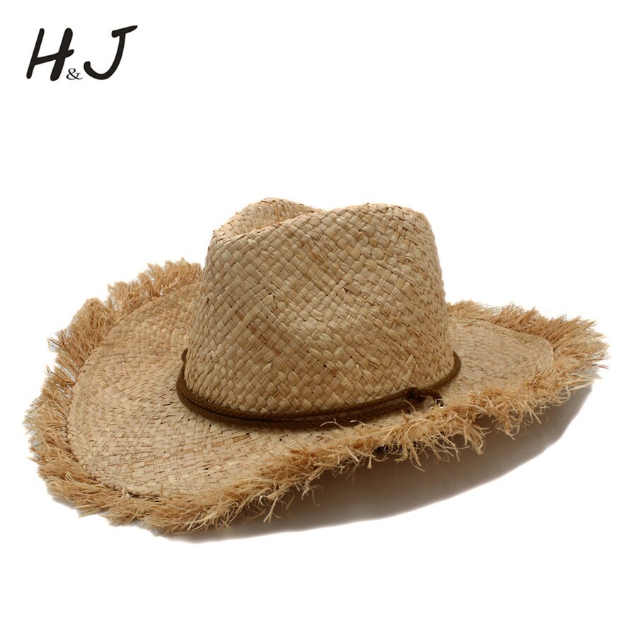 Sombrero vaquero de paja de rafia para hombre y mujer, Sombrero de verano de ala ancha, Panamá, Jazz, padrino