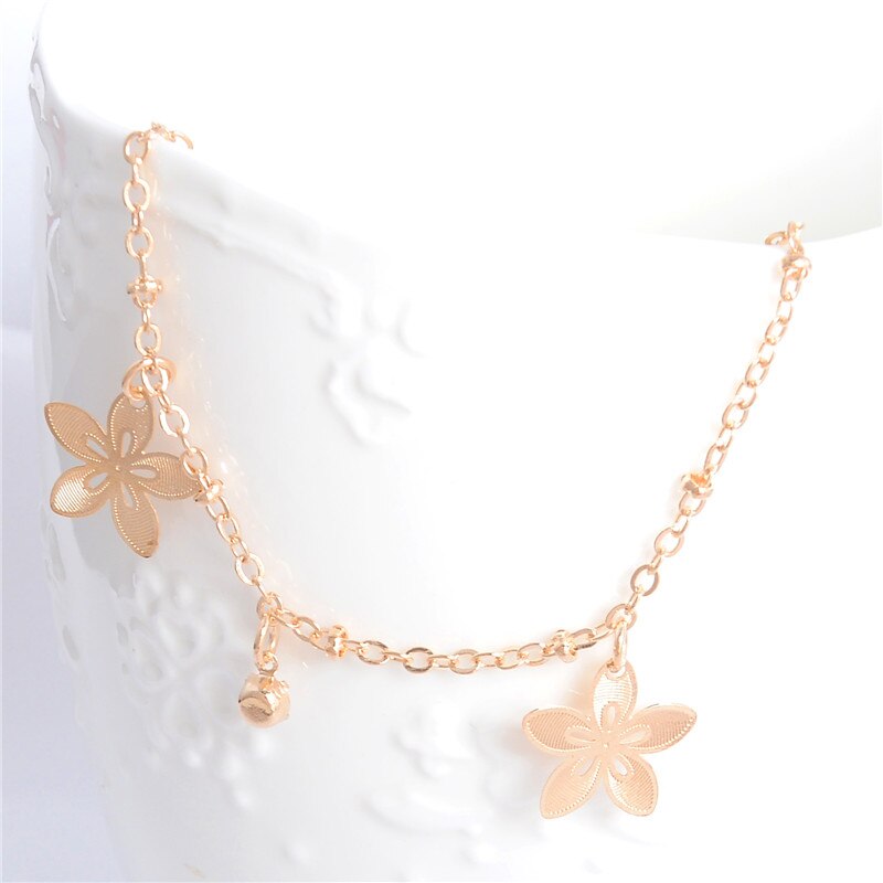 SHUANGR Sexy Gold Beach Anklets Hollow Sakura Crystal Ankle Bracelet Foot Jewelry for Women Flower Anklets Bracelet on the Leg