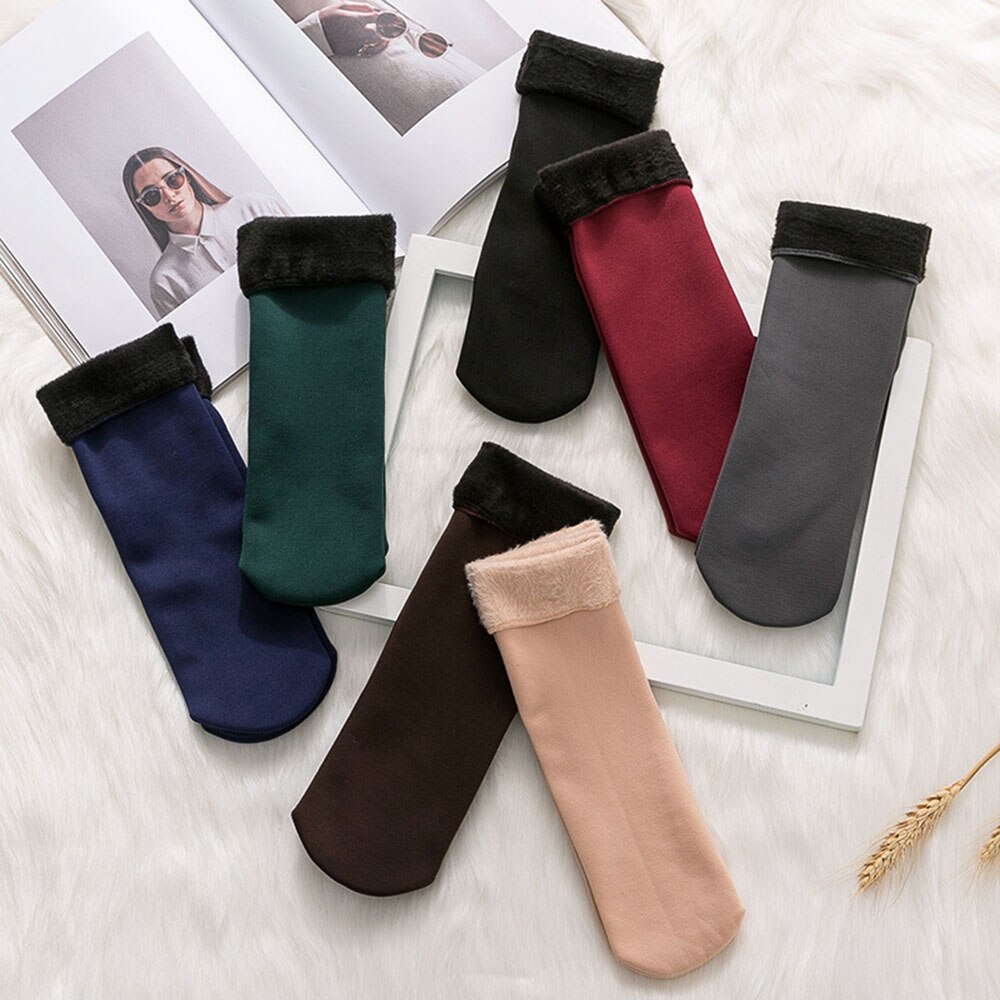 Calcetines gruesos de lana para mujer, medias gruesas y cálidas de Color sólido para mantener el calor, botas Unisex, calentador de lana térmica sin costuras para dormir, Invierno
