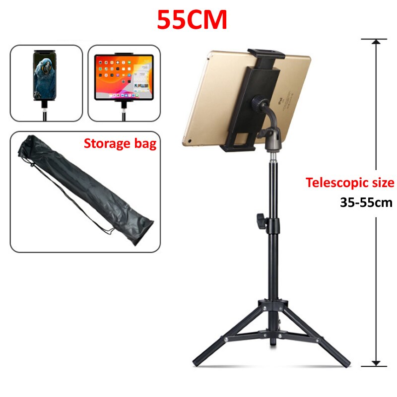 Verstelbare Tablet Statief Floor Stand Houder Live Mount Ondersteuning Voor 4-13 Inch Voor Ipad Air Pro 12.9 Lui bracket Holder Ondersteuning: 55cm Tripod