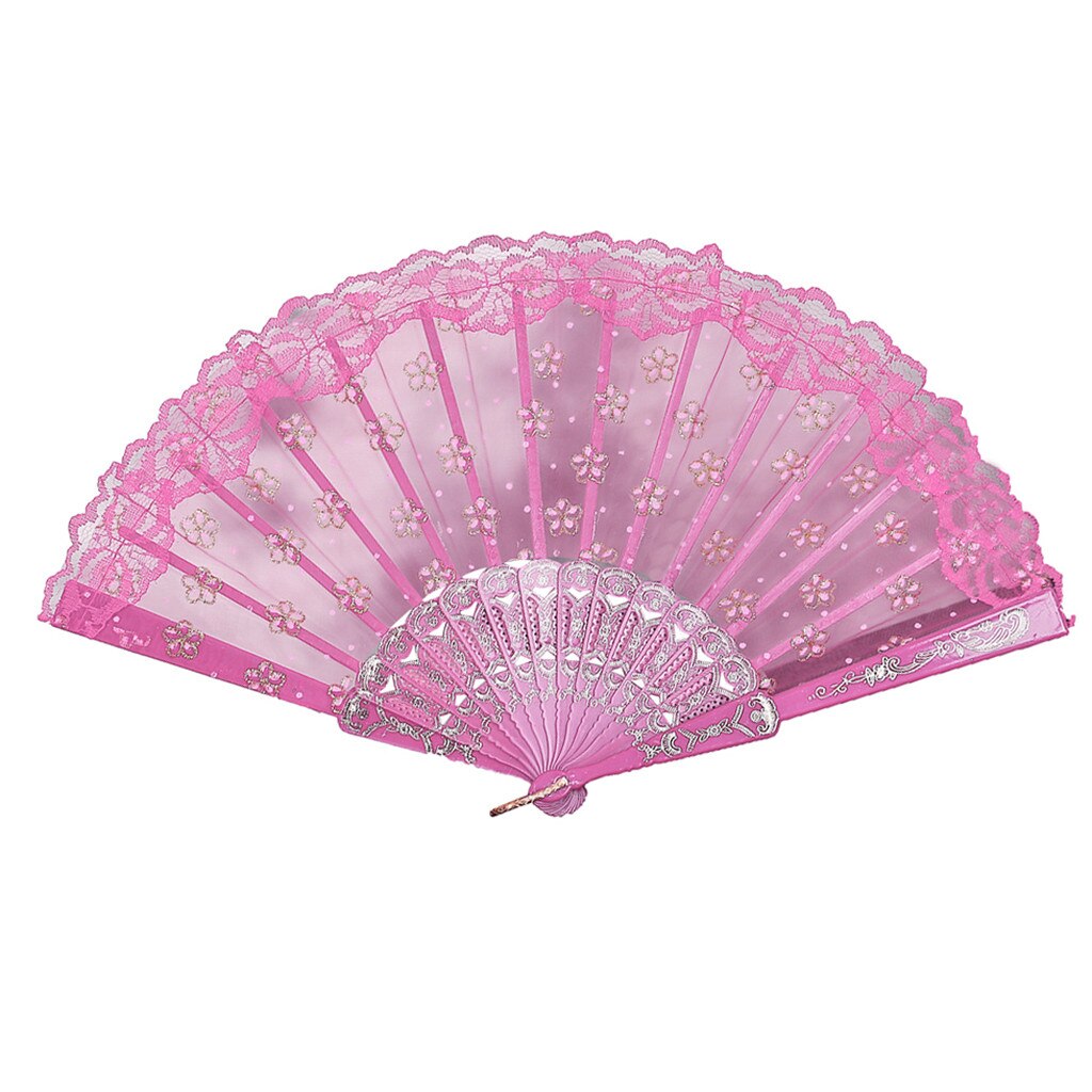 Flores de papel tipo ventilador, abanicos de seda de encaje plegables, estilo chino, para baile, boda, ,: Rosa
