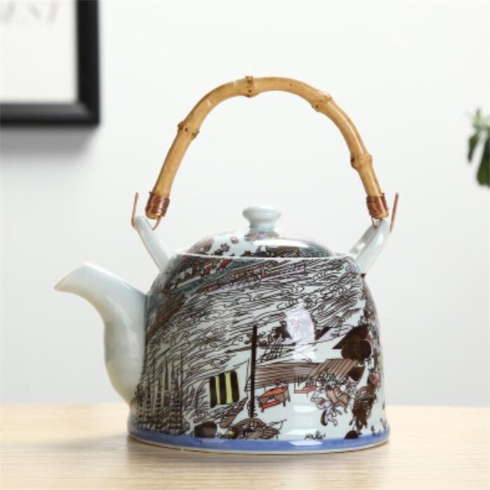 Théière en céramique chinoise traditionnelle peinte à la main, porcelaine bleue et blanche, théière haute température, bouilloire Kung Fu, ornements: 10