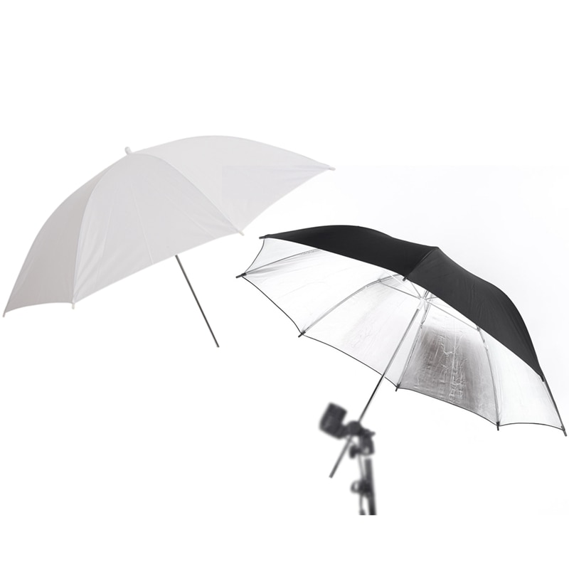 2 Pcs Umbrella:1 Pcs 83cm 33 Inch Studio Photo Strobe Flash Light Reflector Black Umbrella &amp; 1 Pcs 40 Inch 103cm White Transluce