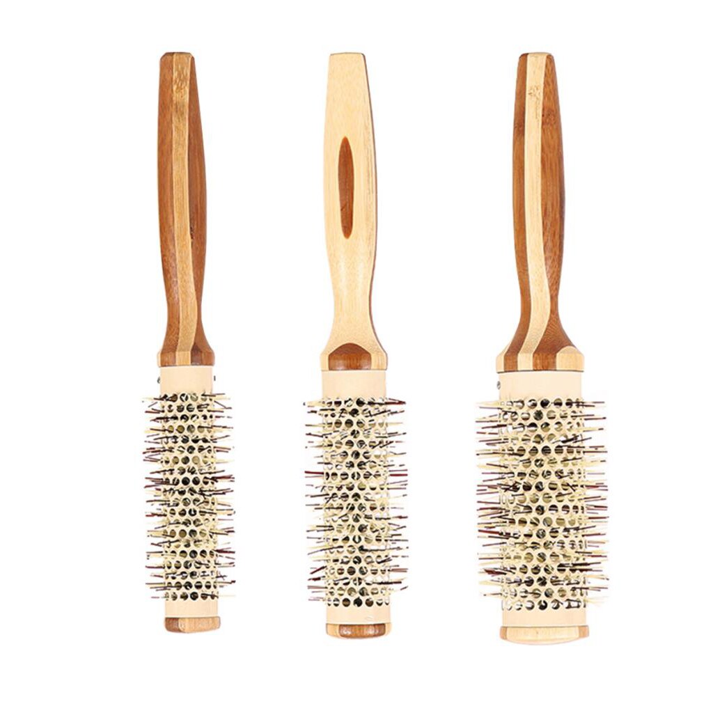 1 pezzo ottavino Rotondo Spazzola per Capelli con antiscivolo Manico in Legno, Rotondo per Lo messa in piega Dei Capelli Pettine Spazzola per Capelli