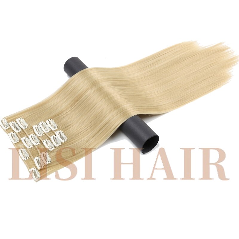LISI HAIR 55cm Long 16 Clip in Hair Extension Straight Hairpiece Synthetic Hair For Women 140g High Temperature Fiber: 24M613