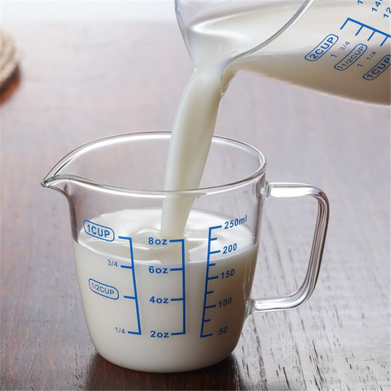 250/500ml Glass Measuring Cup Heat Resistant Milk Jug with Scale and Lid Microwave Safe Tea Coffee Pitcher Baking Tools