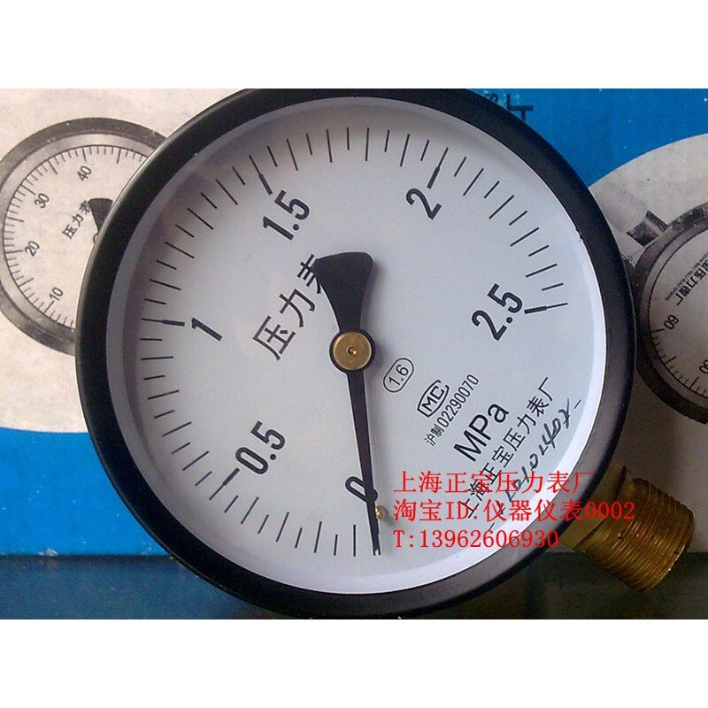Y100 2.5Mpa Gewone Manometer Water Manometer Shanghai Zhengbao Manometer Fabriek