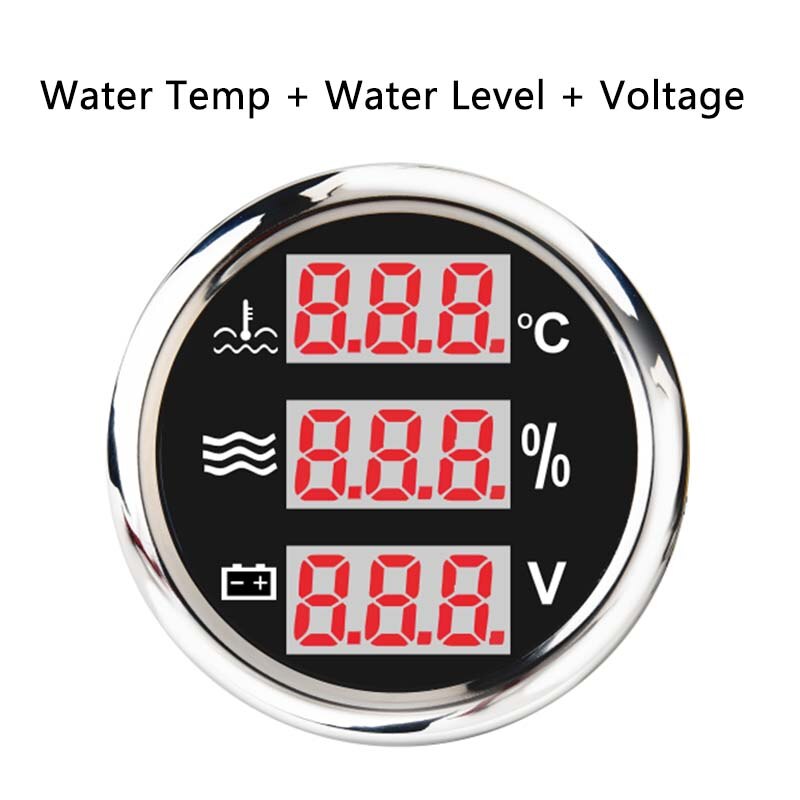 52mm Digital Gauge 3 in 1 Multi-Function Water Level Oil Press Fuel Gauge Tacho Meter Voltage With Alarm 9-32V: 3